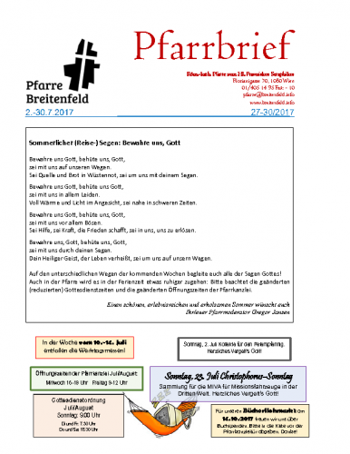 Pfarrbrief Juli 2017